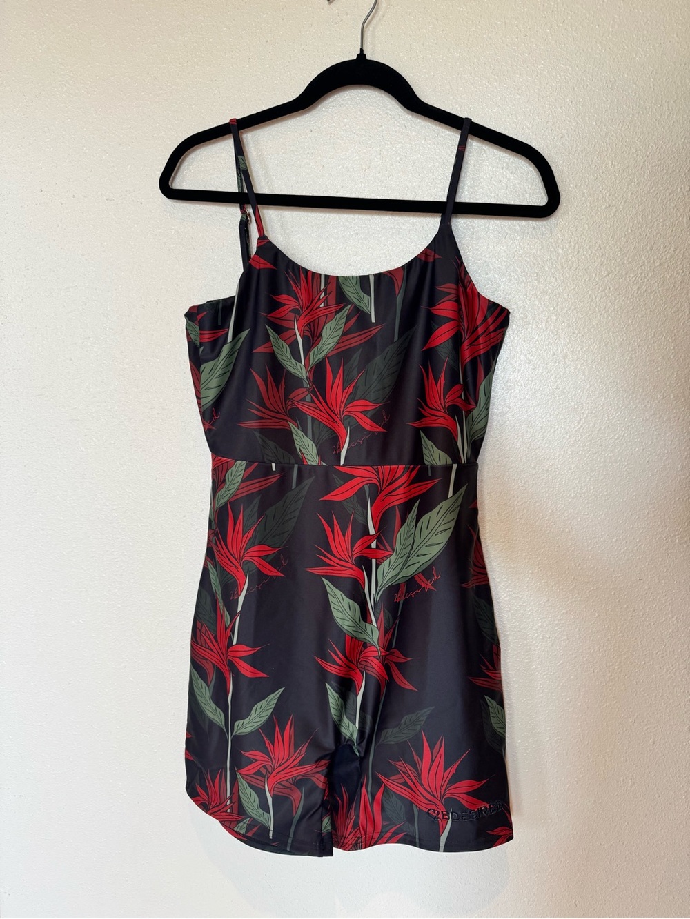 Leinani Romper with Red & Green Tropical Print on Black